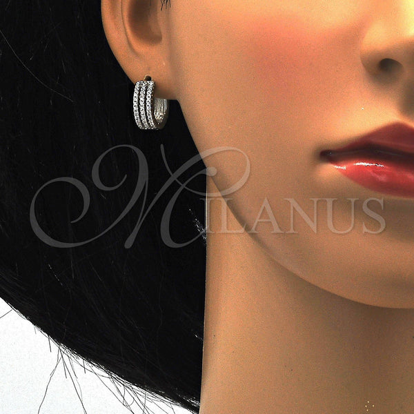 Sterling Silver Hoop Earrings — Huggie Hoop with White Micro Pave Polished 02. — alternate product view — SKU 115912 | Plata 925 aretes de aro — Huggie Hoop with blanco Micro Pave pulido 02. — SKU 115912