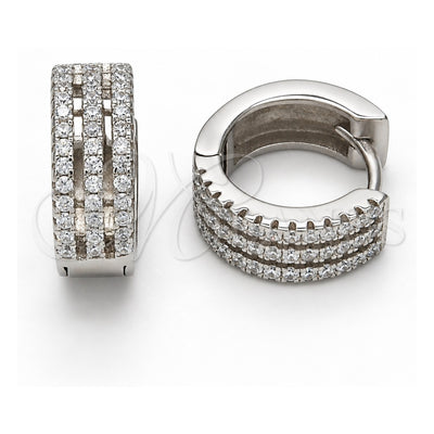 Sterling Silver Huggie Hoop, with White Micro Pave, Polished, Rhodium Finish, 02.175.0073.15