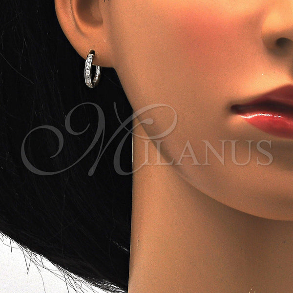 Sterling Silver Hoop Earrings — Huggie Hoop with White Micro Pave Polished 02. — alternate product view — SKU 115914 | Plata 925 aretes de aro — Huggie Hoop with blanco Micro Pave pulido 02. — SKU 115914
