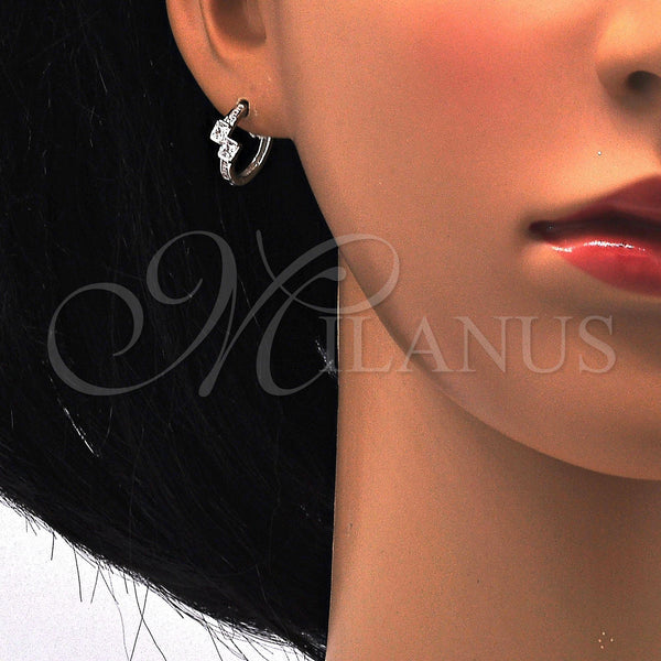 Sterling Silver Hoop Earrings — Huggie Hoop with White Cubic Zirconia Polished 02. — alternate product view — SKU 115922 | Plata 925 aretes de aro — Huggie Hoop with blanco Cubic Zirconia pulido 02. — SKU 115922