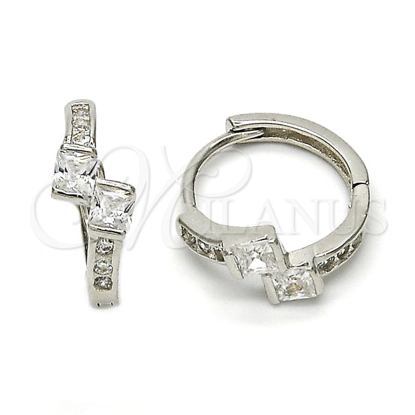 Sterling Silver Hoop Earrings — Huggie Hoop with White Cubic Zirconia Polished 02. — main product view — SKU 115922 | Plata 925 aretes de aro — Huggie Hoop with blanco Cubic Zirconia pulido 02. — SKU 115922