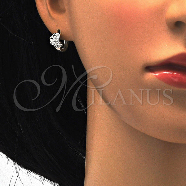 Sterling Silver Hoop Earrings — Huggie Hoop Butterfly Design with White Cubic Zirconia — alternate product view — SKU 115925 | Plata 925 aretes de aro — Huggie Hoop Butterfly diseño with blanco Cubic Zirconia — SKU 115925