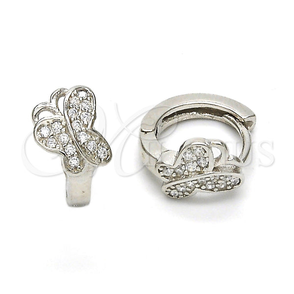 Sterling Silver Hoop Earrings — Huggie Hoop Butterfly Design with White Cubic Zirconia — main product view — SKU 115925 | Plata 925 aretes de aro — Huggie Hoop Butterfly diseño with blanco Cubic Zirconia — SKU 115925