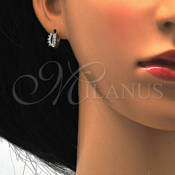 Sterling Silver Hoop Earrings — Huggie Hoop with White Cubic Zirconia Polished 02. — alternate product view — SKU 115927 | Plata 925 aretes de aro — Huggie Hoop with blanco Cubic Zirconia pulido 02. — SKU 115927