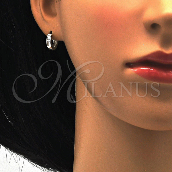 Sterling Silver Hoop Earrings — Huggie Hoop with White Cubic Zirconia Polished 02. — alternate product view — SKU 115928 | Plata 925 aretes de aro — Huggie Hoop with blanco Cubic Zirconia pulido 02. — SKU 115928