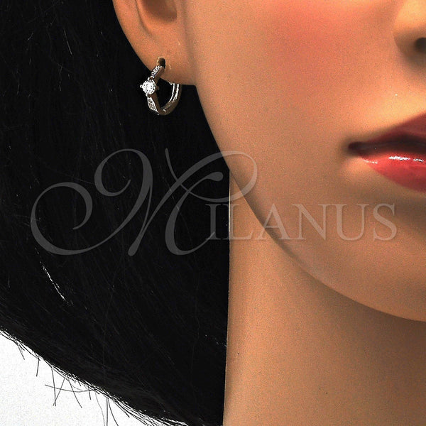 Sterling Silver Hoop Earrings — Huggie Hoop with White Cubic Zirconia Polished 02. — alternate product view — SKU 115929 | Plata 925 aretes de aro — Huggie Hoop with blanco Cubic Zirconia pulido 02. — SKU 115929