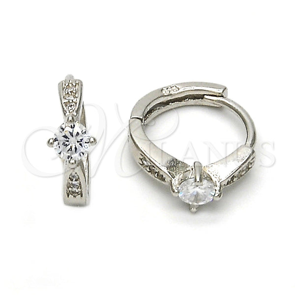 Sterling Silver Hoop Earrings — Huggie Hoop with White Cubic Zirconia Polished 02. — main product view — SKU 115929 | Plata 925 aretes de aro — Huggie Hoop with blanco Cubic Zirconia pulido 02. — SKU 115929