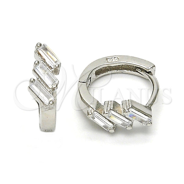 Sterling Silver Hoop Earrings — Huggie Hoop with White Cubic Zirconia Polished 02. — main product view — SKU 115930 | Plata 925 aretes de aro — Huggie Hoop with blanco Cubic Zirconia pulido 02. — SKU 115930