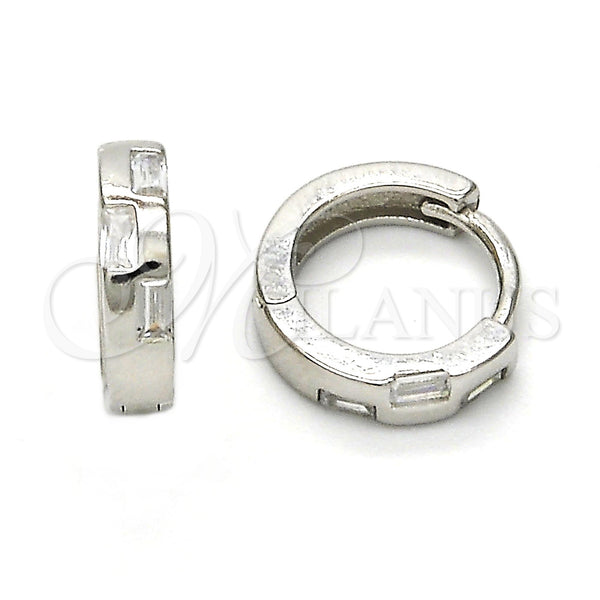 Sterling Silver Hoop Earrings — Huggie Hoop with White Cubic Zirconia Polished 02. — main product view — SKU 115933 | Plata 925 aretes de aro — Huggie Hoop with blanco Cubic Zirconia pulido 02. — SKU 115933