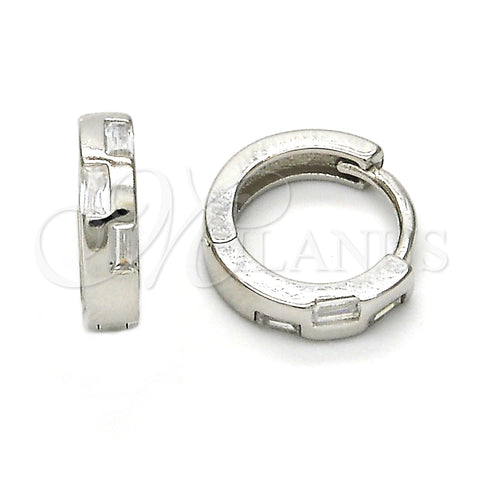 Sterling Silver Huggie Hoop, with White Cubic Zirconia, Polished, Rhodium Finish, 02.175.0094.10