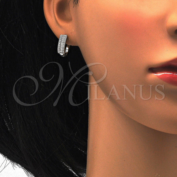 Sterling Silver Hoop Earrings — Huggie Hoop with White Micro Pave Polished 02. — alternate product view — SKU 115934 | Plata 925 aretes de aro — Huggie Hoop with blanco Micro Pave pulido 02. — SKU 115934