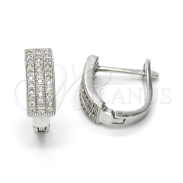 Sterling Silver Hoop Earrings — Huggie Hoop with White Micro Pave Polished 02. — main product view — SKU 115934 | Plata 925 aretes de aro — Huggie Hoop with blanco Micro Pave pulido 02. — SKU 115934
