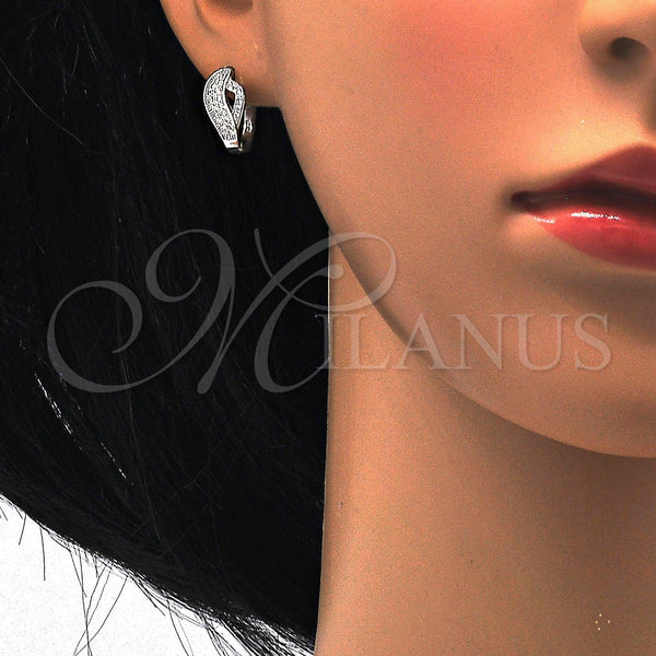 Sterling Silver Hoop Earrings — Huggie Hoop with White Micro Pave Polished 02. — alternate product view — SKU 115936 | Plata 925 aretes de aro — Huggie Hoop with blanco Micro Pave pulido 02. — SKU 115936