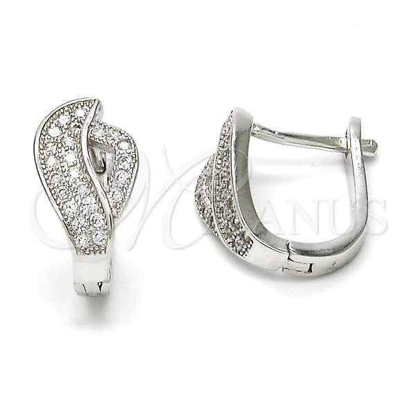Sterling Silver Hoop Earrings — Huggie Hoop with White Micro Pave Polished 02. — main product view — SKU 115936 | Plata 925 aretes de aro — Huggie Hoop with blanco Micro Pave pulido 02. — SKU 115936