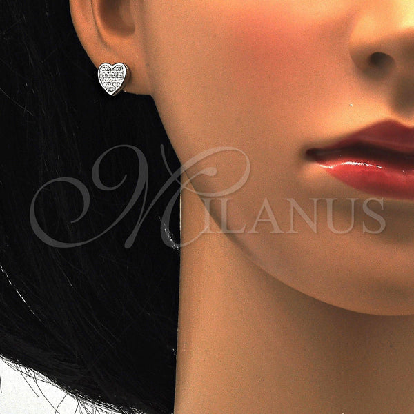 Sterling Silver Ring — Stud Earring Heart Design with White Micro Pave — alternate product view — SKU 115937 | Plata 925 anillo — Stud Earring corazón diseño with blanco Micro Pave — SKU 115937