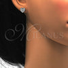 Sterling Silver Stud Earring, Heart Design, with White Micro Pave, Polished, Rhodium Finish, 02.175.0098