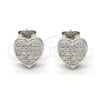 Sterling Silver Stud Earring, Heart Design, with White Micro Pave, Polished, Rhodium Finish, 02.175.0098