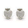Sterling Silver Stud Earring, Heart Design, with White Micro Pave, Polished, Rhodium Finish, 02.175.0098