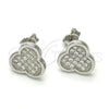 Sterling Silver Stud Earring, with White Micro Pave, Polished, Rhodium Finish, 02.175.0102