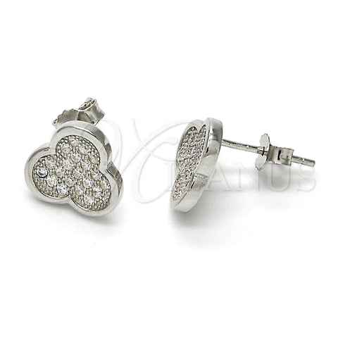 Sterling Silver Stud Earring, with White Micro Pave, Polished, Rhodium Finish, 02.175.0102