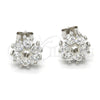 Sterling Silver Stud Earring, Flower Design, with White Cubic Zirconia, Polished, Rhodium Finish, 02.175.0103