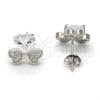 Sterling Silver Stud Earring, Heart Design, with White Cubic Zirconia and White Micro Pave, Polished, Rhodium Finish, 02.175.0104