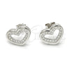 Sterling Silver Stud Earring, Heart Design, with White Micro Pave, Polished, Rhodium Finish, 02.175.0106