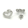 Sterling Silver Stud Earring, Heart Design, with White Micro Pave, Polished, Rhodium Finish, 02.175.0106