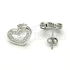 Sterling Silver Stud Earring, Heart Design, with White Micro Pave, Polished, Rhodium Finish, 02.175.0106