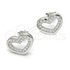 Sterling Silver Stud Earring, Heart Design, with White Micro Pave, Polished, Rhodium Finish, 02.175.0106