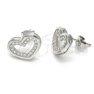 Sterling Silver Stud Earring, Heart Design, with White Micro Pave, Polished, Rhodium Finish, 02.175.0106 for wholesale, main product view