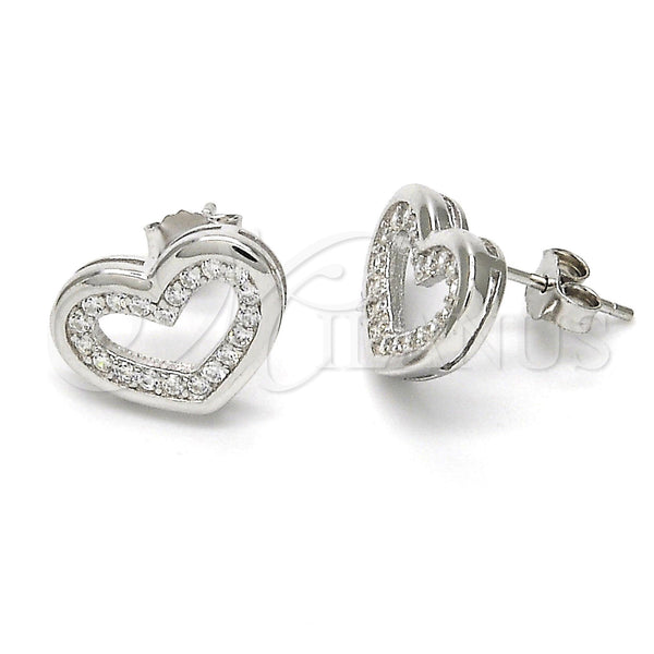 Sterling Silver Ring — Stud Earring Heart Design with White Micro Pave — main product view — SKU 115945 | Plata 925 anillo — Stud Earring corazón diseño with blanco Micro Pave — SKU 115945