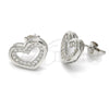 Sterling Silver Stud Earring, Heart Design, with White Micro Pave, Polished, Rhodium Finish, 02.175.0106