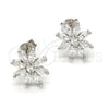 Sterling Silver Stud Earring, Flower Design, with White Cubic Zirconia, Polished, Rhodium Finish, 02.175.0112