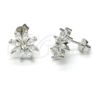 Sterling Silver Stud Earring, Flower Design, with White Cubic Zirconia, Polished, Rhodium Finish, 02.175.0112 for wholesale, main product view