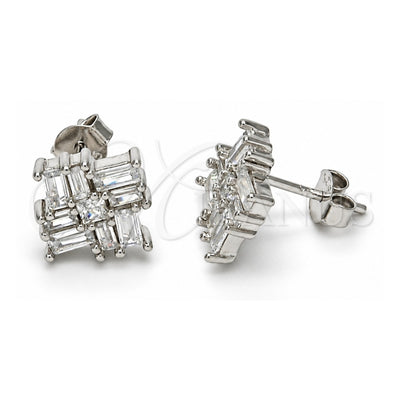 Sterling Silver Stud Earring, with White Cubic Zirconia, Polished, Rhodium Finish, 02.175.0113
