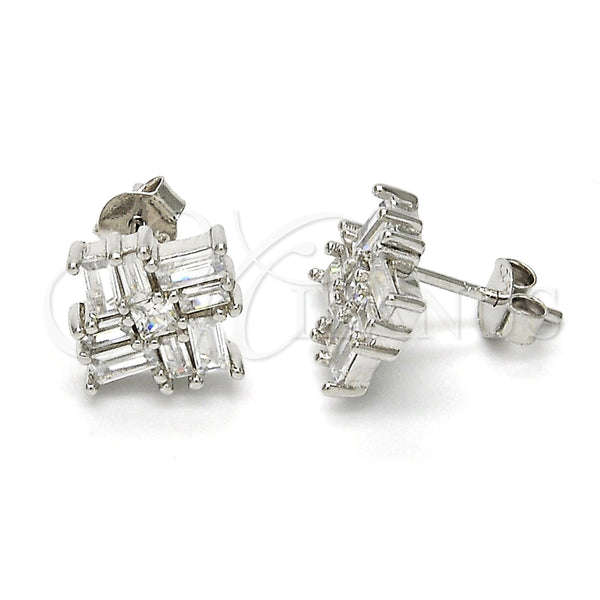 Sterling Silver Stud Earring, with White Cubic Zirconia, Polished, Rhodium Finish, 02.175.0113