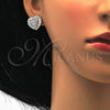 Sterling Silver Stud Earring, Heart Design, with White Cubic Zirconia and White Micro Pave, Polished, Rhodium Finish, 02.175.0121