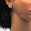 Sterling Silver Stud Earring, Heart Design, with White Cubic Zirconia and White Micro Pave, Polished, Rhodium Finish, 02.175.0121