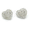 Sterling Silver Stud Earring, Heart Design, with White Cubic Zirconia and White Micro Pave, Polished, Rhodium Finish, 02.175.0121
