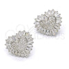 Sterling Silver Stud Earring, Heart Design, with White Cubic Zirconia and White Micro Pave, Polished, Rhodium Finish, 02.175.0121