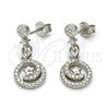 Sterling Silver Dangle Earring, Spiral and Star Design, with White Cubic Zirconia and White Micro Pave, Polished, Rhodium Finish, 02.175.0127
