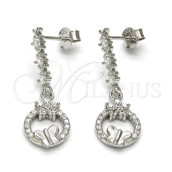 Sterling Silver Ring — Dangle Earring Flower and Butterfly Design with White — main product view — SKU 115968 | Plata 925 anillo — Dangle Earring flor and Butterfly diseño with blanco — SKU 115968
