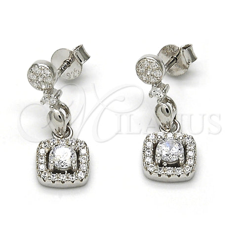 Sterling Silver Dangle Earring, with White Cubic Zirconia, Polished, Rhodium Finish, 02.175.0134