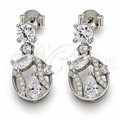 Sterling Silver Dangle Earring, with White Cubic Zirconia, Polished, Rhodium Finish, 02.175.0135
