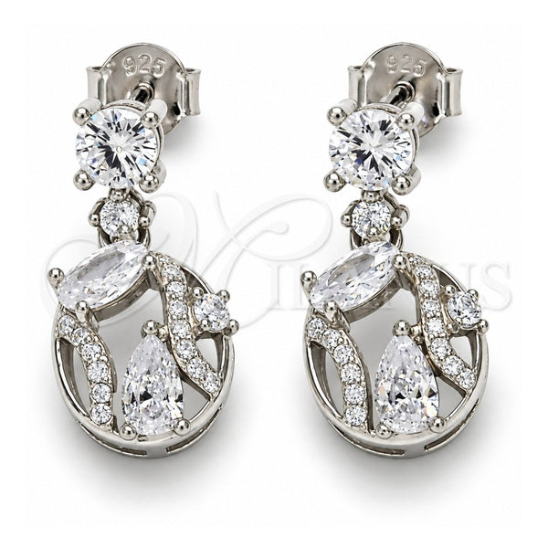 Sterling Silver Dangle Earring, with White Cubic Zirconia, Polished, Rhodium Finish, 02.175.0135