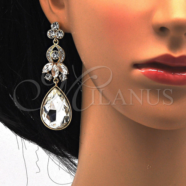 Gold Filled Ring — Long Earring Leaf and Teardrop Design with White — alternate product view — SKU 115997 | Oro Laminado anillo — Long Earring Leaf and Teardrop diseño with blanco — SKU 115997