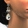 Oro Laminado Long Earring, Gold Filled Style Leaf and Teardrop Design, with White Cubic Zirconia and White Crystal, Polished, Golden Finish, 02.268.0049.1