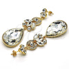 Oro Laminado Long Earring, Gold Filled Style Leaf and Teardrop Design, with White Cubic Zirconia and White Crystal, Polished, Golden Finish, 02.268.0049.1