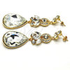 Oro Laminado Long Earring, Gold Filled Style Leaf and Teardrop Design, with White Cubic Zirconia and White Crystal, Polished, Golden Finish, 02.268.0049.1